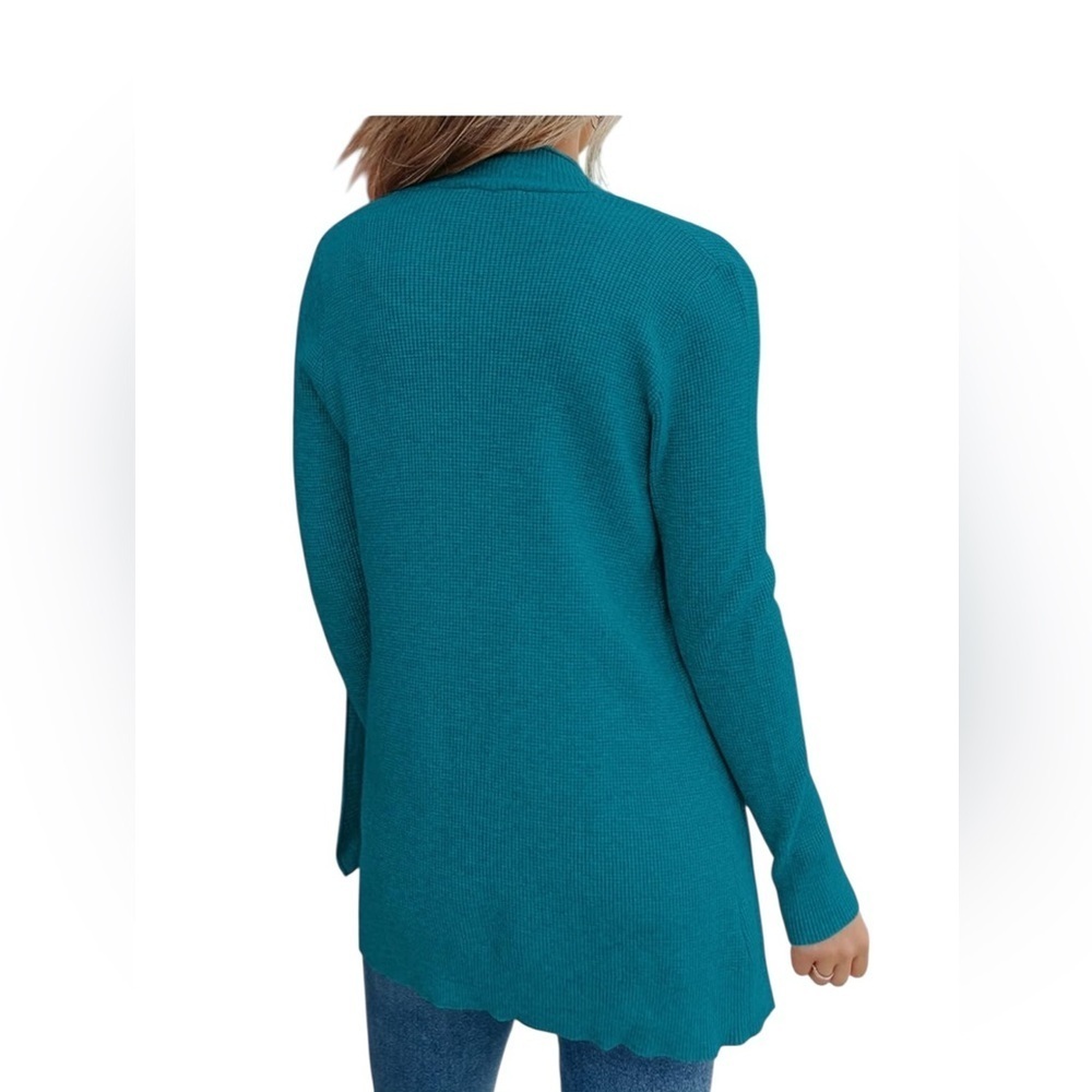 MEROKEETY Cardigan – M, Teal Open front knit cardigan with pockets. - Picture 3 of 8